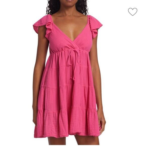 XIRENA Sonnet Shirred Minidress pink raspberry Sz S - Picture 1 of 8
